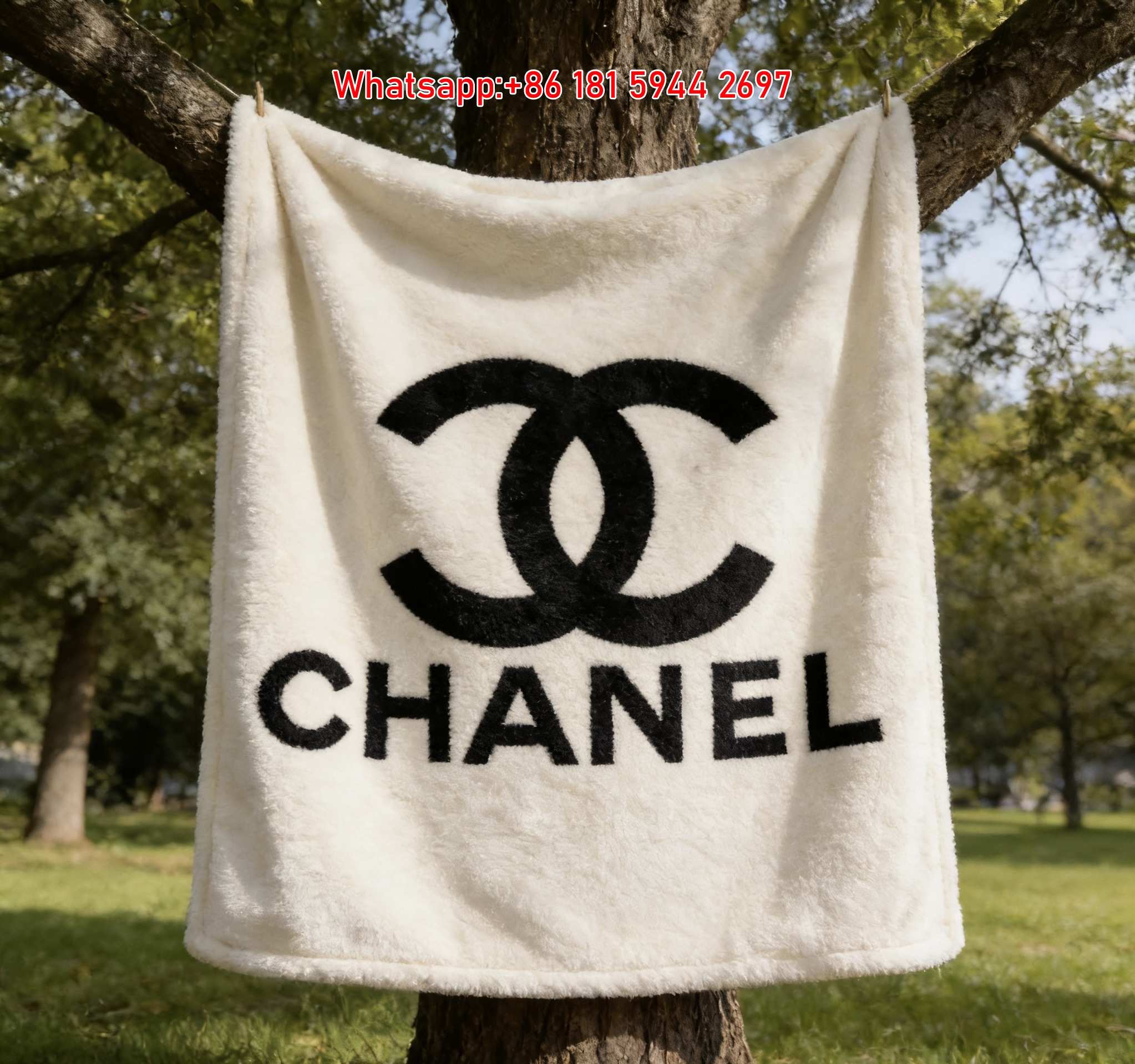 Chanel Classic Double C Flannel Sofa Throw Blanket IMG_6636